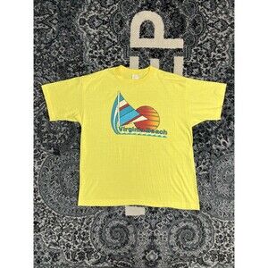 Vintage 80s  Hef-t Virginia Beach Tshirt Yellow Made In USA Single Stitch Size L